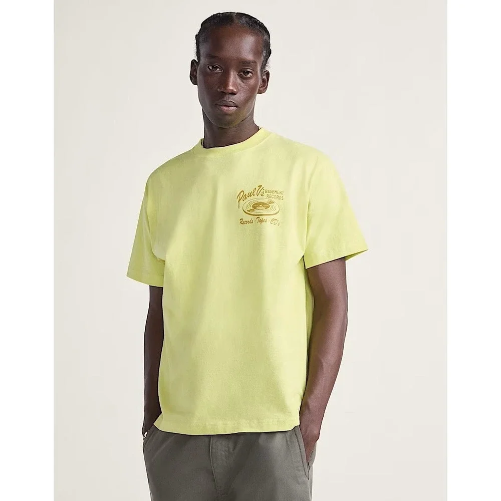 Vans Mens Paul V's Basement Records Graphic T-Shirt Lime Green Size XXL